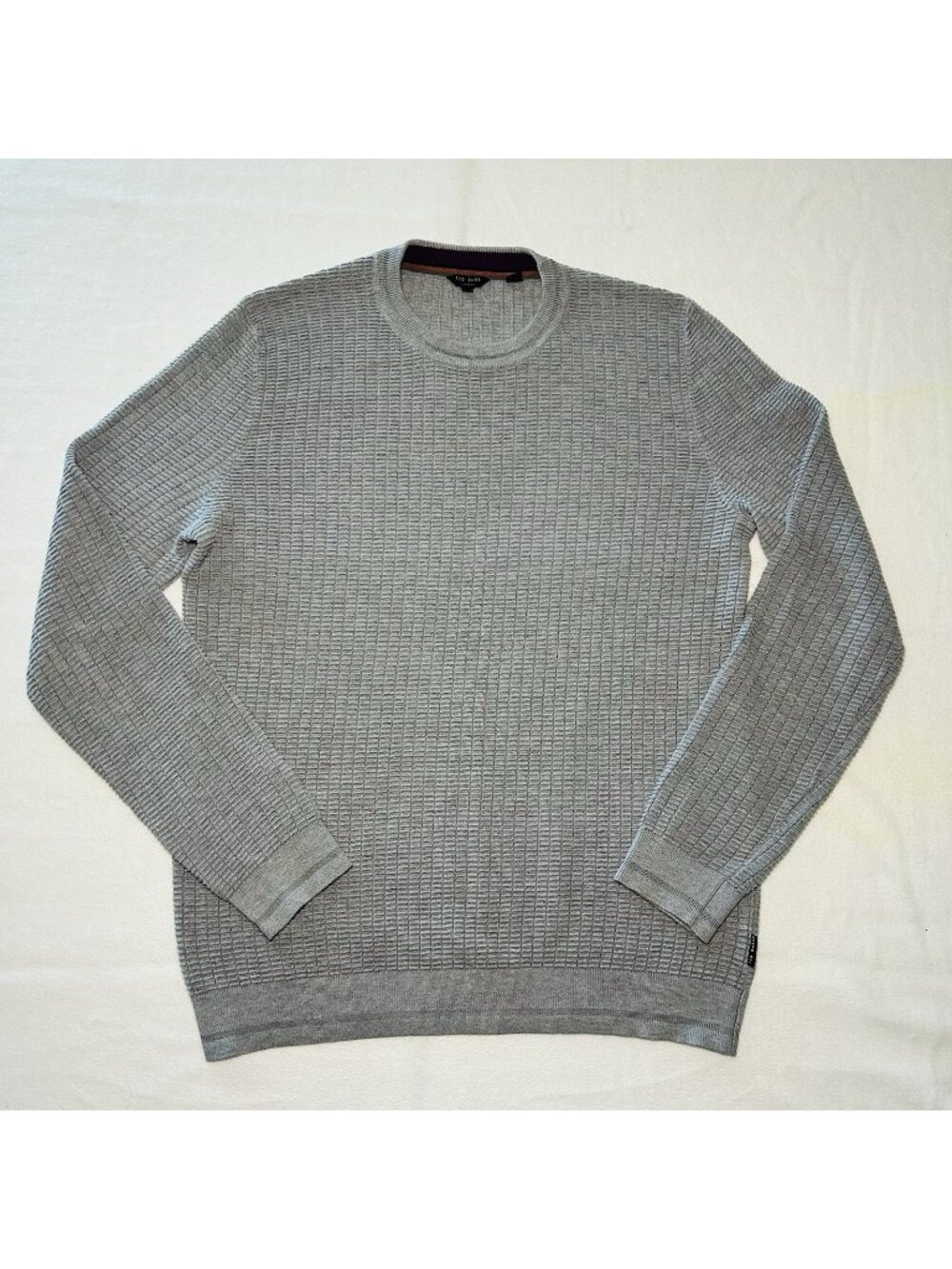 Ted Baker London Waffle Stitch Crew Neck Sweater Gray Size 4